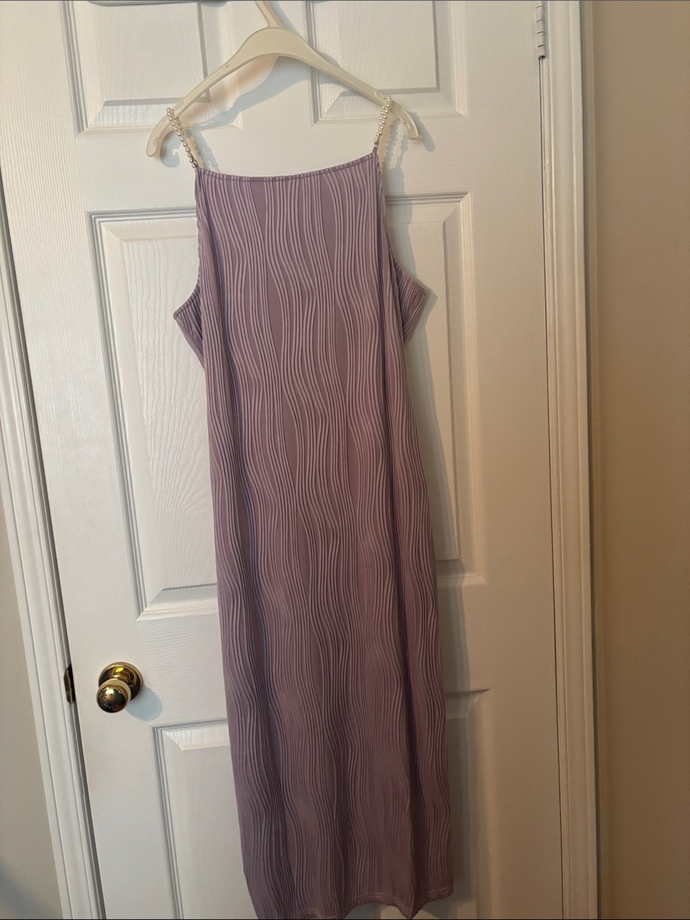 Lilac Sleeveless Midi Dress with Pearl Strap